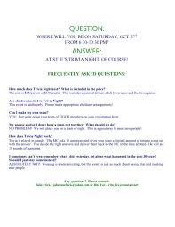 Whether you have a science buff or a harry potter fanatic, look no further than this list of trivia questions and answers for kids of all ages that will be fun for little minds to ponder. St E S Trivia Night Frequently Asked Questions By St Elizabeth Catholic School Issuu