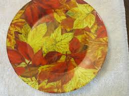 10 1 2 Clear Glass Plate Decoupaged With Mod Podge On Autumn Leaves Fabric You Can Use It For Cookies Or Sna Decoupage Plates Clear Glass Plates Glass Plates