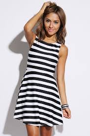 1015store Com Fashion Style Black White Striped A Line Party Mini Dress 20 00 Mini Dress Crewneck Dress Mini Dress Party