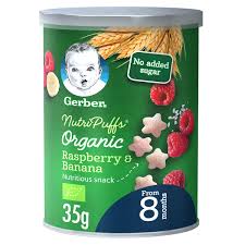 We got the ok from our dr to start solids but i forgot to ask. Gerber Baby Food Organic Nutri Puffs Raspberry Banana From 8 Months 35g B Cand Jar Meal Dsrt Lulu Ksa