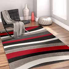 Black Area Rug 5x7 Temptation Waves Stripes Red Grey Ivory Modern 5x7 5 3 X 7 3 Geometric Comfy Casual Hand Carved Area Rug E Well Woven Black Area Rugs Easy Home Decor