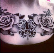 Heart Lock And Roses Upper Chest Tattoo Leave Black And White Or Add A Pop Of Color For Mastecto Chest Tattoos For Women Beautiful Tattoos Chest Piece Tattoos