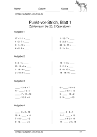 Addition und subtraktion ist entsprechend die 'strichrechnung'. Punkt Vor Strich Rechnen Ubungsblatter Fur Grundschule Klasse 3 4 5 6