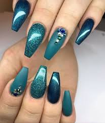 Nails Natural Nails Solid Color Nails Acrylic Nails Cute Nails Wedding Nails Sparkling Glitter Bridal Nails Teal Acrylic Nails Teal Nails Nail Designs