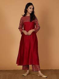 Buy Maroon Gota Cotton Silk Kurta With Pants Set Of 2 Online At Theloom Pakistani Dress Design Designs For Dresses Dress Neck Designs