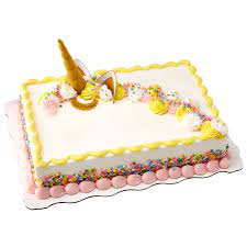 Remove the cake from the fridge then stick the unicorn horn in the centre of the cake. Unicorn Kit Sheet Cake Walmart Com Walmart Com