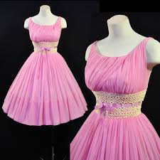 Vintage 1950s Lavender Pink Chiffon Lace Full Skirt Cocktail Etsy Vintage Dresses Cocktail Dress Lace Vintage Style Dresses