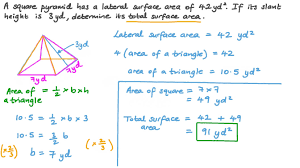 Finding the surface area of a pyramid. Question Video Finding The Total Surface Area Of A Pyramid Given Its Lateral Surface Area And Its Slant Height Nagwa