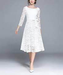 Kaimilan White Scalloped Lace Midi Dress Women