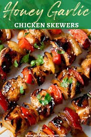 Honey Garlic Chicken Skewers Tender Pieces Of Marinated Chicken Chicken Kebab Recipe Honey Garlic Chicken Kebab Recipes