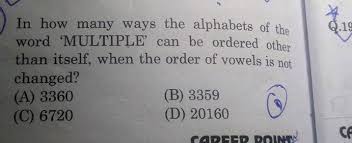 • how do you describe a person who does not eat meat, but eats fish? In How Many Ways The Alphabets Of The Nword Multiple Can Be Ordered Other Nthan Itself When The Order Of Vowels Is Not Nchanged N Begin Array L L Text A 3360