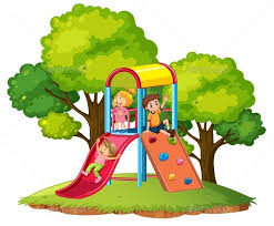 Children Play Slide At Playground Kids Playing Cartoon Clip Art Kids Slide