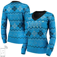 Women S Blue Detroit Lions V Neck Bluetooth Light Up Tri Blend Ugly Sweater