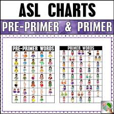 asl american sign language pre primer and primer sight word charts