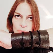 Maximalist. Extra Wide Dark Brown Leather Cuff With Black Ties