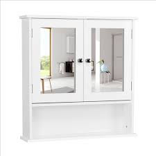 The cabinet is crafted from solid teak (ideal for bathrooms), and it has two mirrors, both of which are 21.875 x 24 inches and mounted on a convenient sliding door. Wooden Bathroom Wall Mount Medicine Cabinet With Mirror Doors Adjustable Shelf White Walmart Com Walmart Com