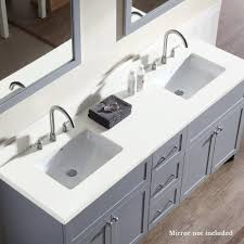 However, if there are multiple people who'll be making use of the sink space at one time then a double sink on top of a bathroom vanity cabinet with plenty of storage space could save both time and hassle. Ariel Hamlet 73 In Bath Vanity In Grey With Quartz Vanity Top In White With White Basins F073d Wq Vo Gry The Home Depot Quartz Vanity Tops Sparkling White Quartz Vanity Top