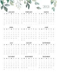 Free printable diary pages templates 2021. 2021 One Page Botanical Calendar Calendar Printables Print Calendar Free Printable Calendar