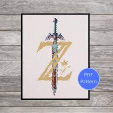 Unbagging a massive stamped cross stitch kit, peacock cross stitch kit. Legend Of Zelda Breath Of The Wild Logo Cross Stitch Pattern Etsy