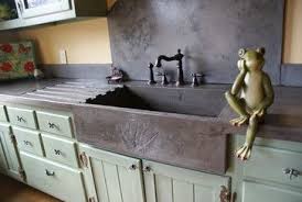 concrete kitchen, farmhouse sink