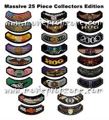 Whether it's a suit jacket, sport coat, a motorcycle jacket or vest, we have a pin that delivers a message without uttering a word. 1984 2008 H O G Embroidered Year Rockers Full Collection Wizard Patch