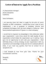 Letter Of Intent For Promotion Template Format Sample Examples