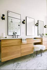 Naos anton 28 modern cambridge oak vanity with ceramic top. Floating White Oak Vanity With Marble Floors Cambria Quartz Weybourne Countertops Black Faucets Cedar An Marble Floor Best Bathroom Vanities Trendy Bathroom