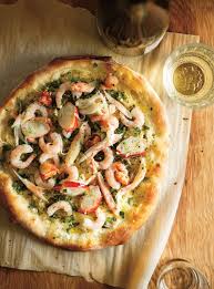 Pizza Aux Fruits De Mer Et Aux Herbes Fraiches Ricardo Recipe Pizza Recipes Dough Seafood Pizza Pizza Recipes