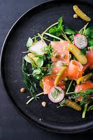 It's also great for breakfast or brunch over the festive holidays. Scottish Smoked Salmon Salad With Watercress Radish Capers And Sesame Seeds Smoked Salmon Salad Fancy Salads Salmon Salad
