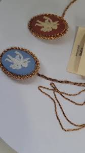 Vintage Wedgwood Japerware Cupid Cameo Necklace & Brooch, Blue or Peach  Your Choice, New Old Stock Original Tags, 12K Gold Filled WOW!