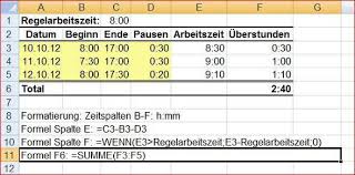 Excel falsche summierung von stunden. Uerstunden Berechnen In Excel Formel Uberstunden