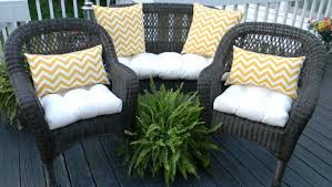 Outdoor Wicker Cushion And Pillow 7 Pc Set Solid Natural White Cushions With Yellow White Chevron Pillows By Pillowscushionsohmy 179 96