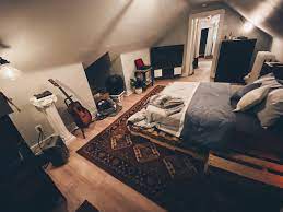 Attic Converted In To Apartment House Built In The Year 1900 Interior Living Space Design Concept Furniture H In 2021 Bedroom Setup Aesthetic Bedroom Room Design