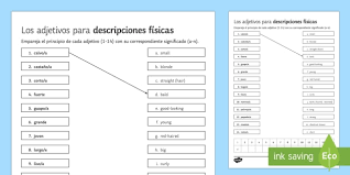 They're essential to describing and understanding did you know that many common spanish adjectives are very similar to their english counterparts? Adjectives For Physical Description Matching Worksheet Worksheet Spanish