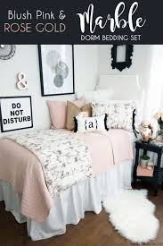 Blush Rose Gold Marble Dorm Bedding Set Dorm Bedding Sets White Dorm Room Dorm Room Inspiration