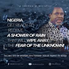 Get to know about prophet tb joshua wife and family. Tb Joshua Ministries Message From Prophet Tb Joshua Nigeria Get Ready To Receive A Shower Of Rain That Will Wipe Away The Fear Of The Unknown When It Rains Make Sure