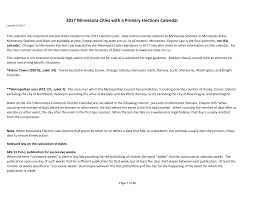 Http Www Sos State Mn Us Media 2855 2017 Cities With Primary Elections Calendar Pdf