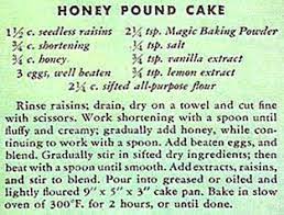 1944 Recipe For Honey Pound Cake Vintage Recipes Honey Recipes Retro Recipes