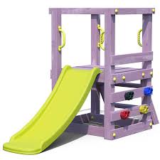 Eine rutsche, auch rutschbahn, ist eine schiefe ebene aus einem glatten material, auf der man sich dank der geringen reibung und der schwerkraft ohne eigenen kraftaufwand abwärts bewegen kann. Kleinkind Spielturm Aus Holz Lila Mit Rutsche Fur Kinderzimmer Spielturm Aus Holz Fur Den Garten Kaufen