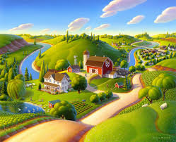 Birds Eye View Of A House Cartoon Robin Moline Day On The Farm Farm Scene Painting Fantasy Landscape Landscape Art