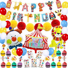 5 out of 5 stars. Buy 59pcs Carnival Circus Party Decorations For Kids Circus Animals Party Supplies Carnival Circus Happy Birthday Banner Clown Circus Birthday Balloons Cupcake Toppers Circus Tattoos Party Decorations For Kids Boys Girls Baby