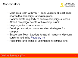 Role Of The Coordinator. Touch The Heart Of A Child 2 Coordinators Develop  Strategies For Campaign Within Your Campus Unit Recruit Team Coordinator  For. - Ppt Download