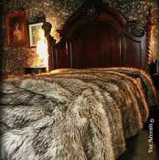 The faux fur ceiling is very beautiful. Plush Faux Fur Bedspread Coyote Wolf Shag Bear Design Etsy Faux Fur Bedding Fur Bedding Faux Fur Throw Blanket