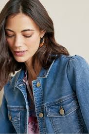Ready-To-Ship Soft Surroundings Women Diana Shapely Denim Jacket in Blue  Size PM