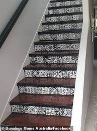 Australian Woman Transforms Her Stairs Using Contact From Bunnings Stairs Electrical Tape Faux Tiles