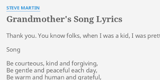 (ladies only) never make love to bigfoot (men only) hello, my name is bigfoot (everyone) put a live chicken in your underwear go into a closet and. Grandmother S Song Lyrics By Steve Martin Thank You You Know