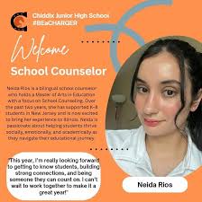 Please join us in giving a warm welcome to Neida Rios, our new school  counselor! Neida brings valuable experience and a passion for supporting  students' academic, social, and emotional growth. She will