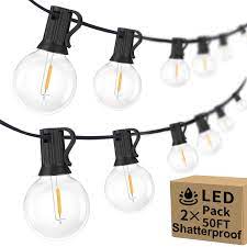 100ft 2-Pack Outdoor G40 LED Globe String Lights Dimmable Waterproof  Shatterproof Light Strings with 52 Bulbs Connectable Commercial Hanging  Lights for Christmas Patio House Backyard Balcony Party - Amazon.com