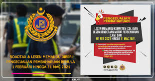 Anda hanya boleh renew jika roadtax akan tamat tempoh dalam masa dua (2). Roadtax Lesen Memandu Diberi Pengecualian Pembaharuan Bemula 1 Februari Hingga 31 Mac 2021 Portal Kini