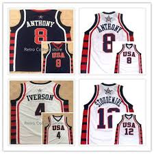 8 Carmelo Anthony 4 Allen Iverson 12 Amare Stoudemire Team Usa Basketball Jersey Vince Carterretro Men S Th Team Usa Basketball Allen Iverson Usa Basketball
